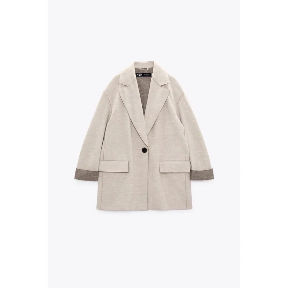 Zara Soft Turn-Down Collar Jacket Mink Marl Size Medium